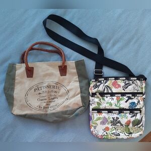 2 Bags Le Sportsac and French canvas/leather tote by Homespice Decor